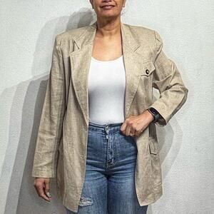 Russ Classic Tan 2 Button Linen Blend Blazer Sz 12